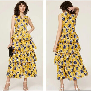 Osman Yousefzada Collective Tiered Midi Shirt Dress Marigold Yellow Floral 4